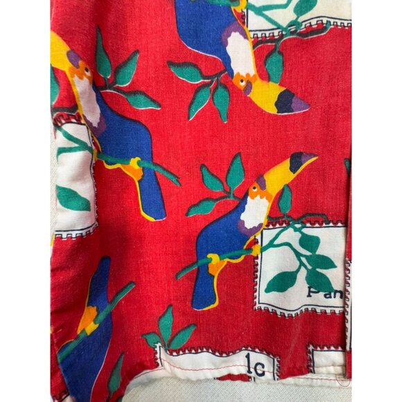 Vintage Stone Apparel Kids Boys Button-Up Shirt Size 7 Red Panama Toucan Casual - Picture 5 of 11